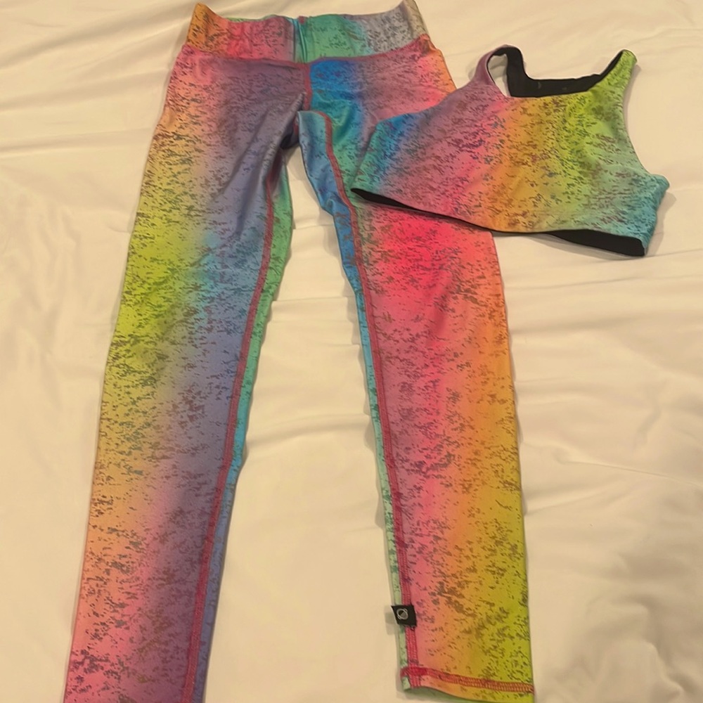 TEREZ Balayage Foil Print Metallic Shimmer Leggings and Top BRA Tank Set Multi